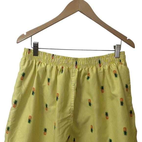 Uzzi Mens Size XXL Yellow White Striped Pineapple Swim Trunks Shorts Brief Liner - Picture 2 of 8